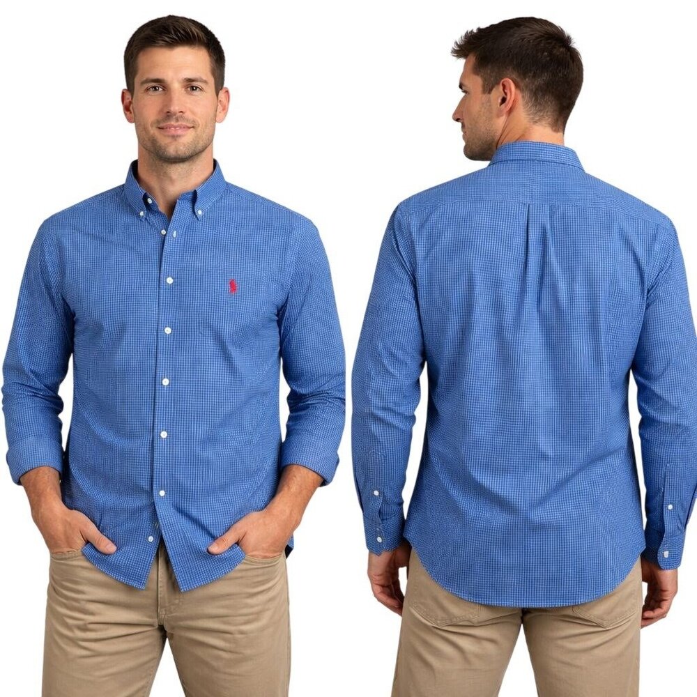 U.S. Polo Assn. Men's Blue Checkered Long Sleeve Button Down Shirt Size Large